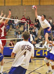 Freshman outside hitter Jeff Menzel led the Gauchos with 18 kills against Pacific in UCSB's first win on the road this year.